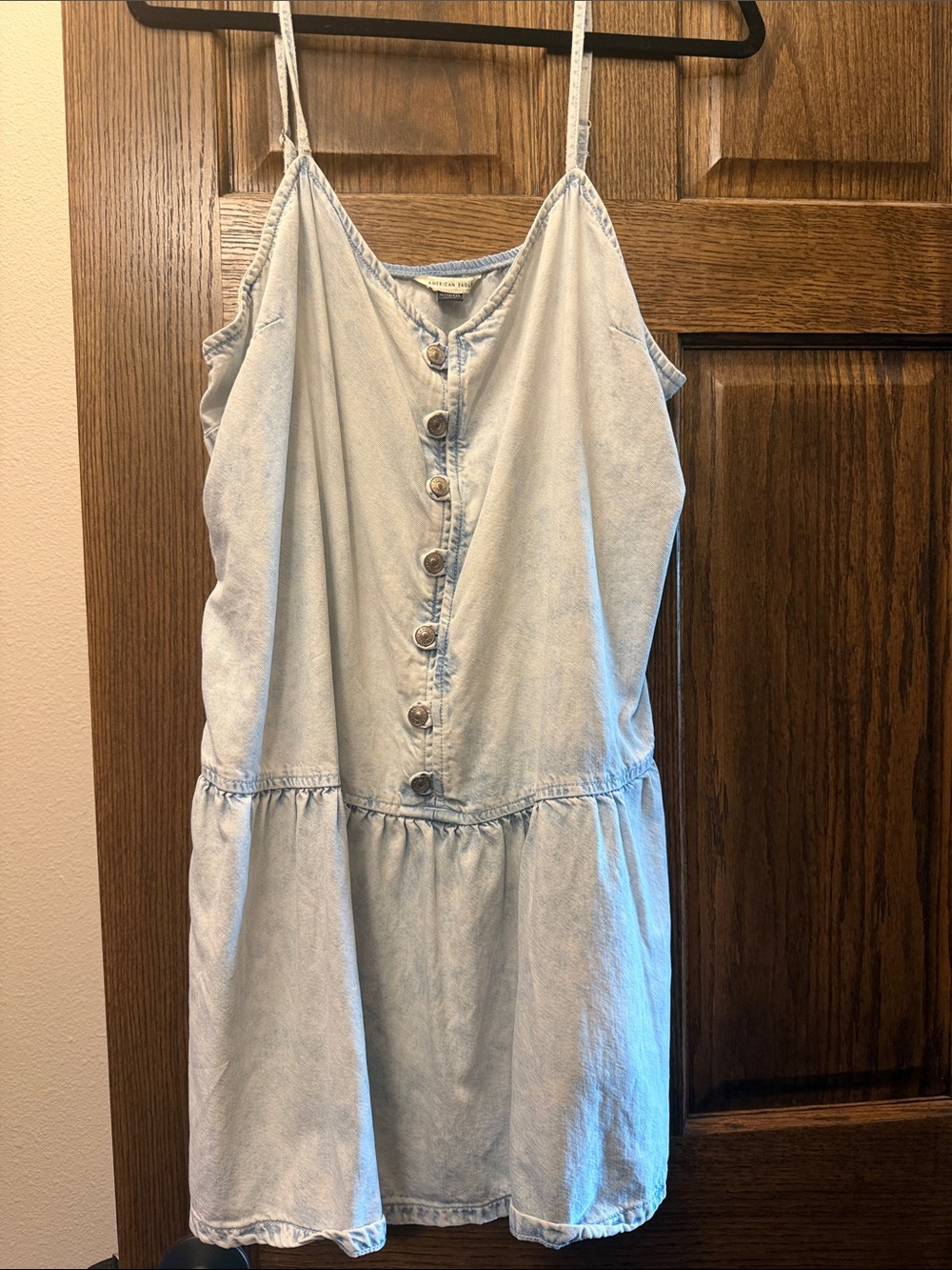 American Eagle Outfitters Pale Blue Denim Button-Front Mini Dress